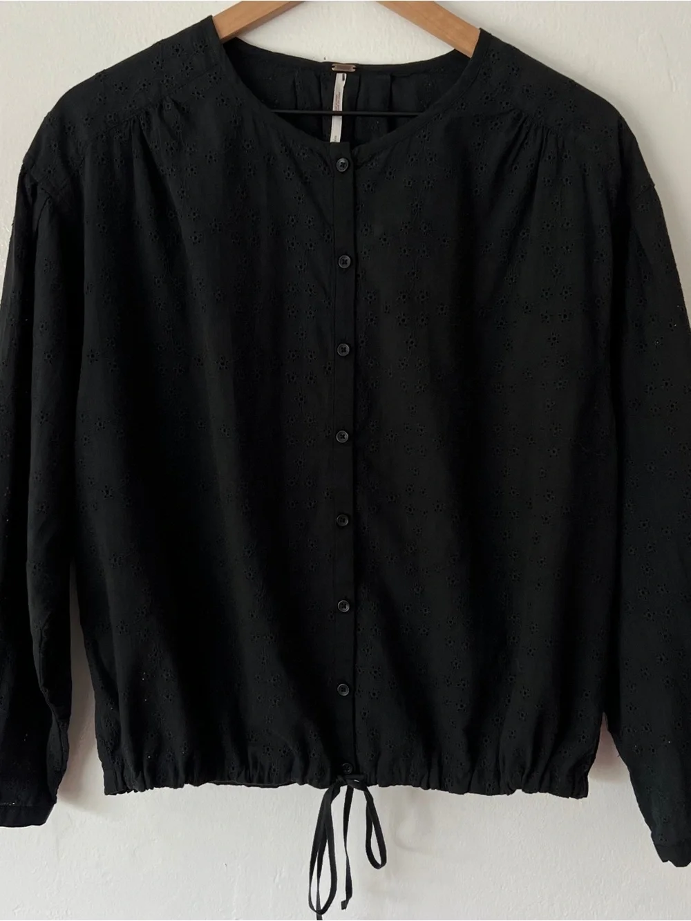 Free People Black Eyelet Button-Down Blouse